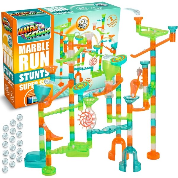Marble Genius 125-Piece Marble Run Stunts Super Set, Includes 20